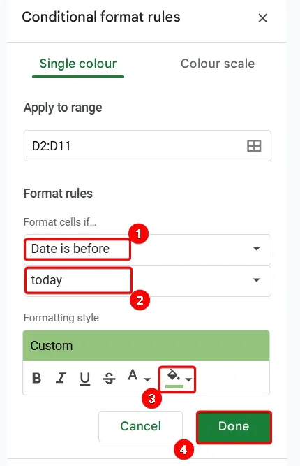 Google Sheets Conditional Formatting on Dates