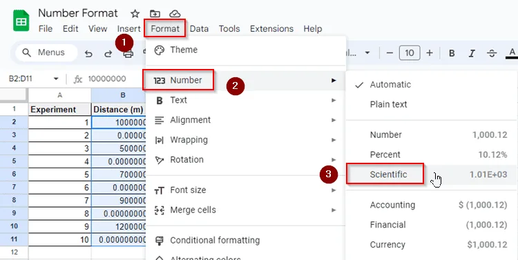 Examples of All Number Formats in Google Sheets