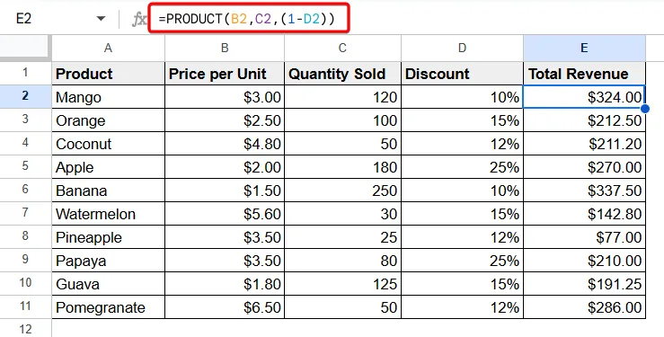 How to Use the Multiplication Functions to Multiply in Google Sheets