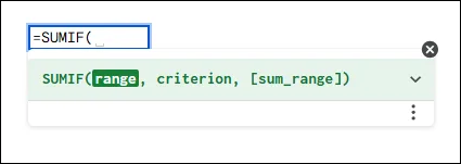 Syntax of SUMIF Function in Google Sheets