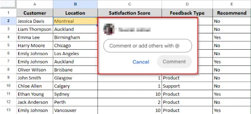 opening comment box