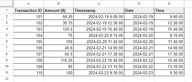 Separating Date and Time in Google Sheets