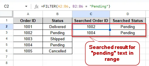 searched pending by using FILTER function