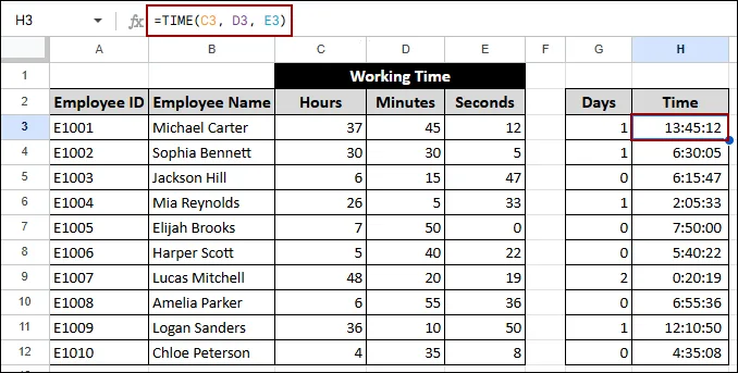 Summing Hours Over 24 Using TIME Function