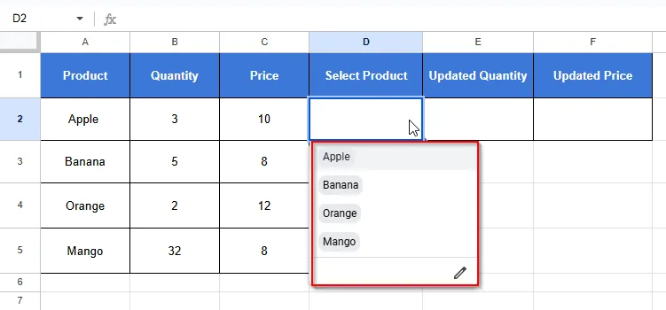 product list in D2