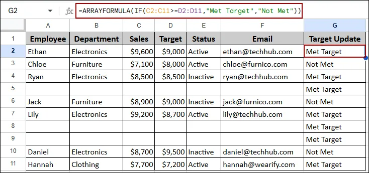 Fixing ARRAYFORMULA Not Working in Google Sheets