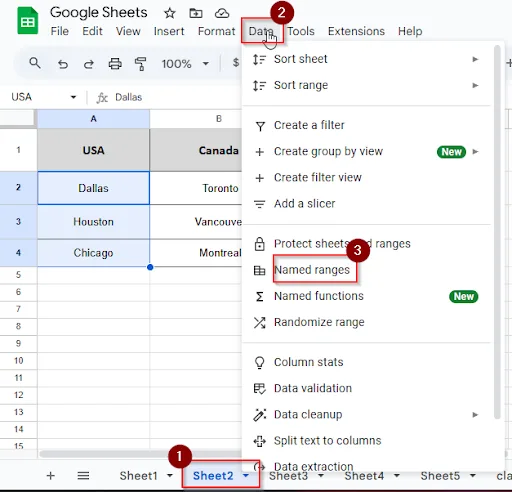clicking data and named rages option