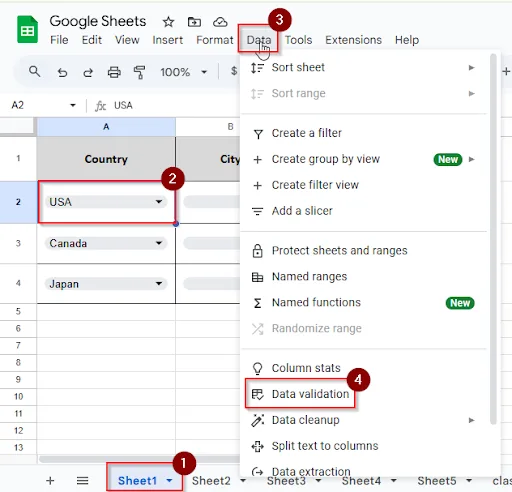 click in data and data validation