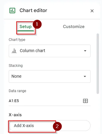 click add x axis