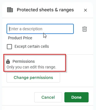 result of the lock sheet with password