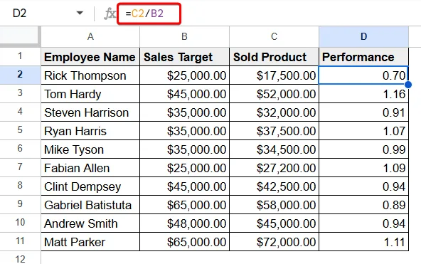 How to Calculate Percentage in Google Sheets
