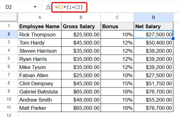 How to Add a Percentage in Google Sheets