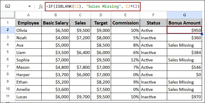 Syntax of IF Function in Google Sheets