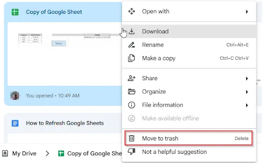 click move to trash option