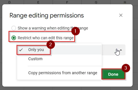 setting permission to only you option in the protect column method
