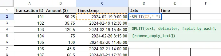 Separating Date and Time in Google Sheets