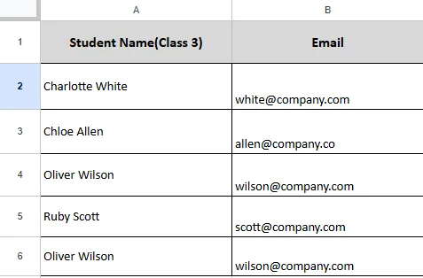 student name and email dataset