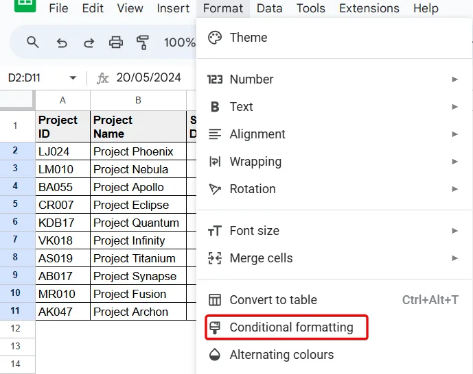 Google Sheets Conditional Formatting on Dates