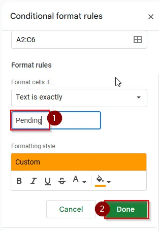 pending in the text box