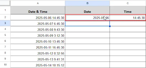 date and time are separated