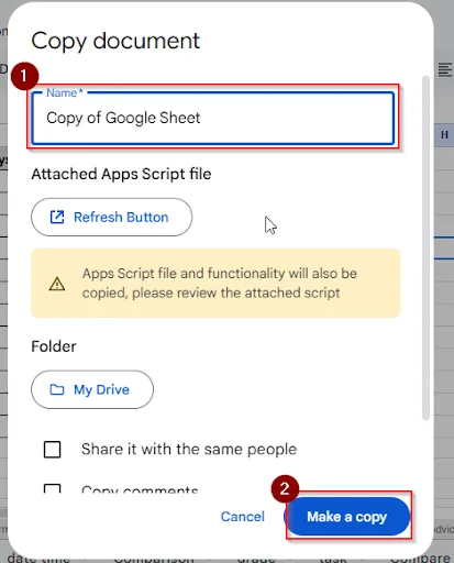click make a copy button