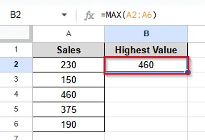 Highest value 460