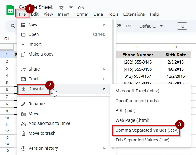 download the file as csv version