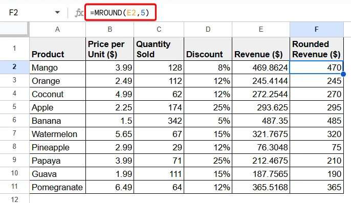 Google Sheets Round to Nearest 5