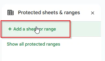 clicking add a sheet range option in the protect formula method