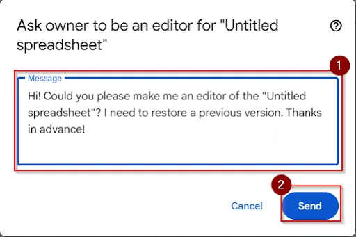 pop-up message to request edit access