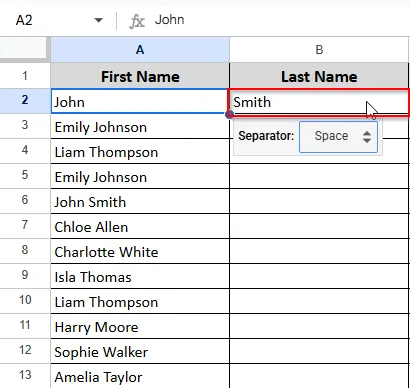 text is separated using space separator