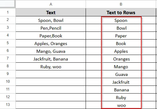 separated the text to other rows